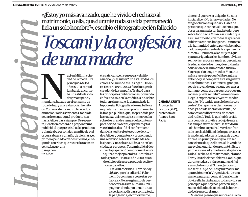 Toscani y la confesión de una madre – Alfa & Omega